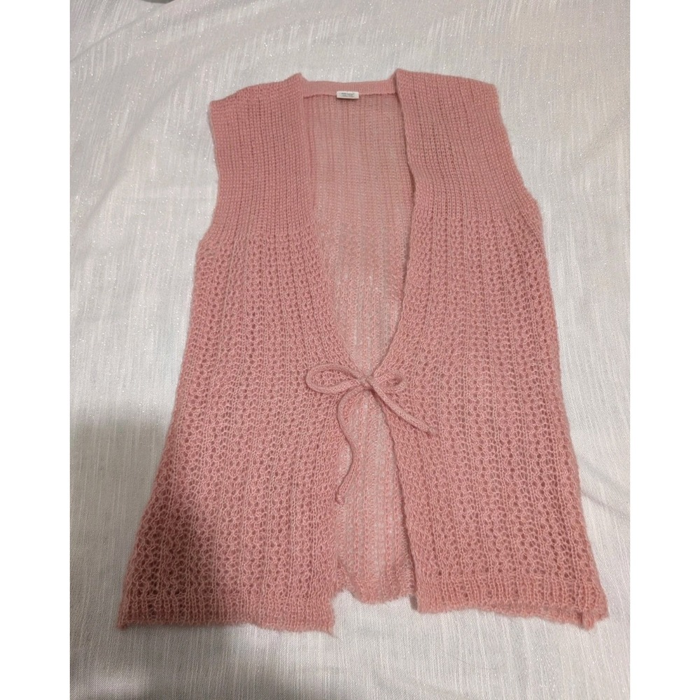 Vintage Pink Tie Front Knit Vest Made in Japan Y2K Balletcore Approx. Size S/M